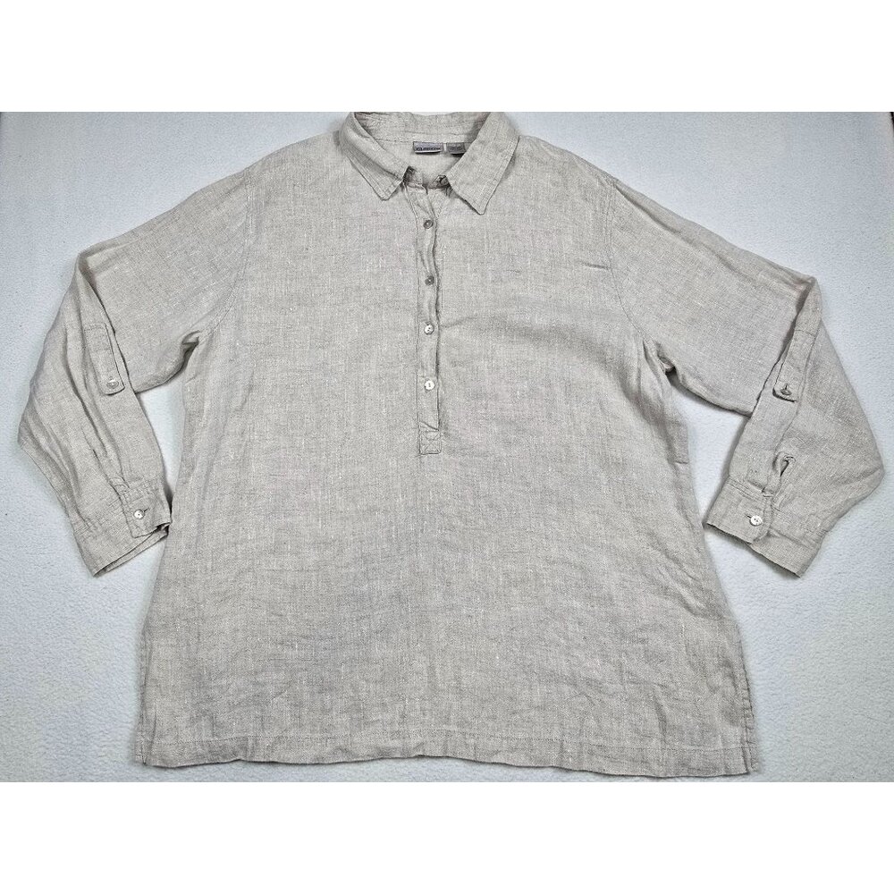 Chicos Womens Beige 100% Linen Button-Up Shirt Size 3 XL